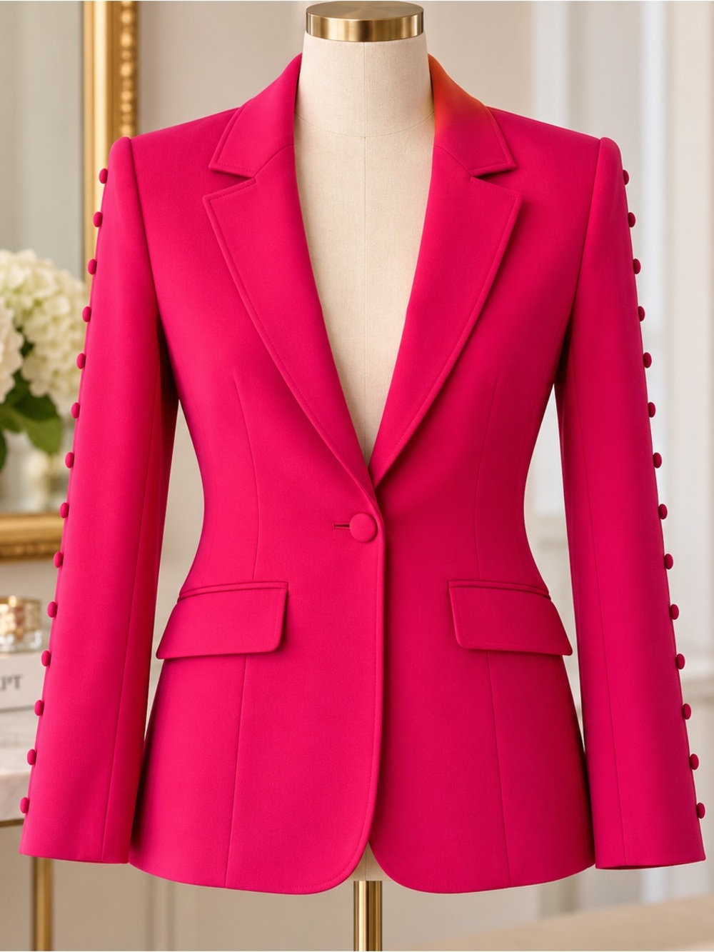 cinq a sept Hot Pink Single-Button Tailored Blazer